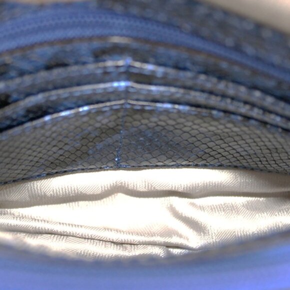 Michael Kors Quilted Snake-Embossed Shoulder Bag Blue Black Chain Strap NWOT - Picture 11 of 14